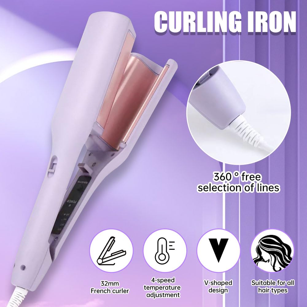 32 mm Large Wave Curling Iron, V-shaped Curling Iron for Beach